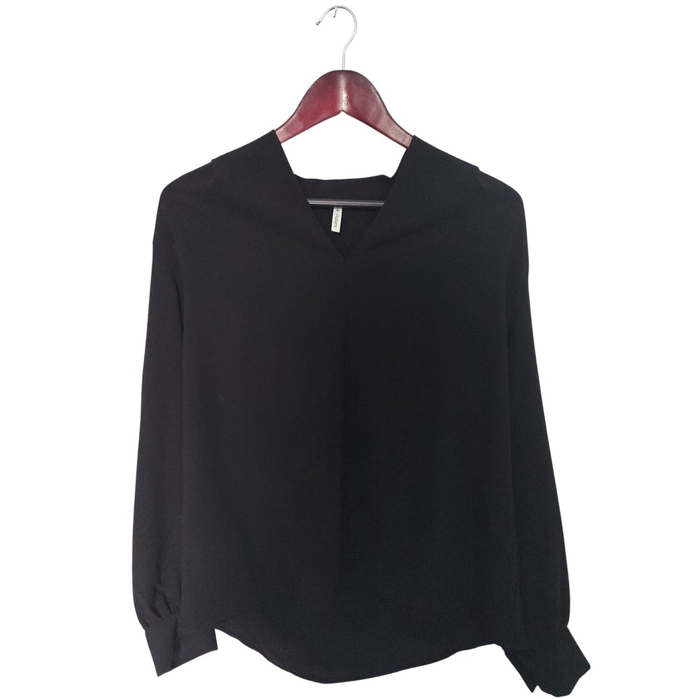 Halara Womens Corporate Chic V-Neck Long Sleeve Blouse Black Cuffed Sleeve Top